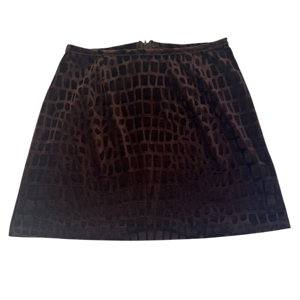 Velvet Mini Skirt Size 9 Croc Embossed Y2K Vintage Fitted Brown Clubwear Brown